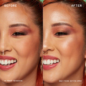 NYX PROFESSIONAL MAKEUP setting spray applied on model for lasting hold