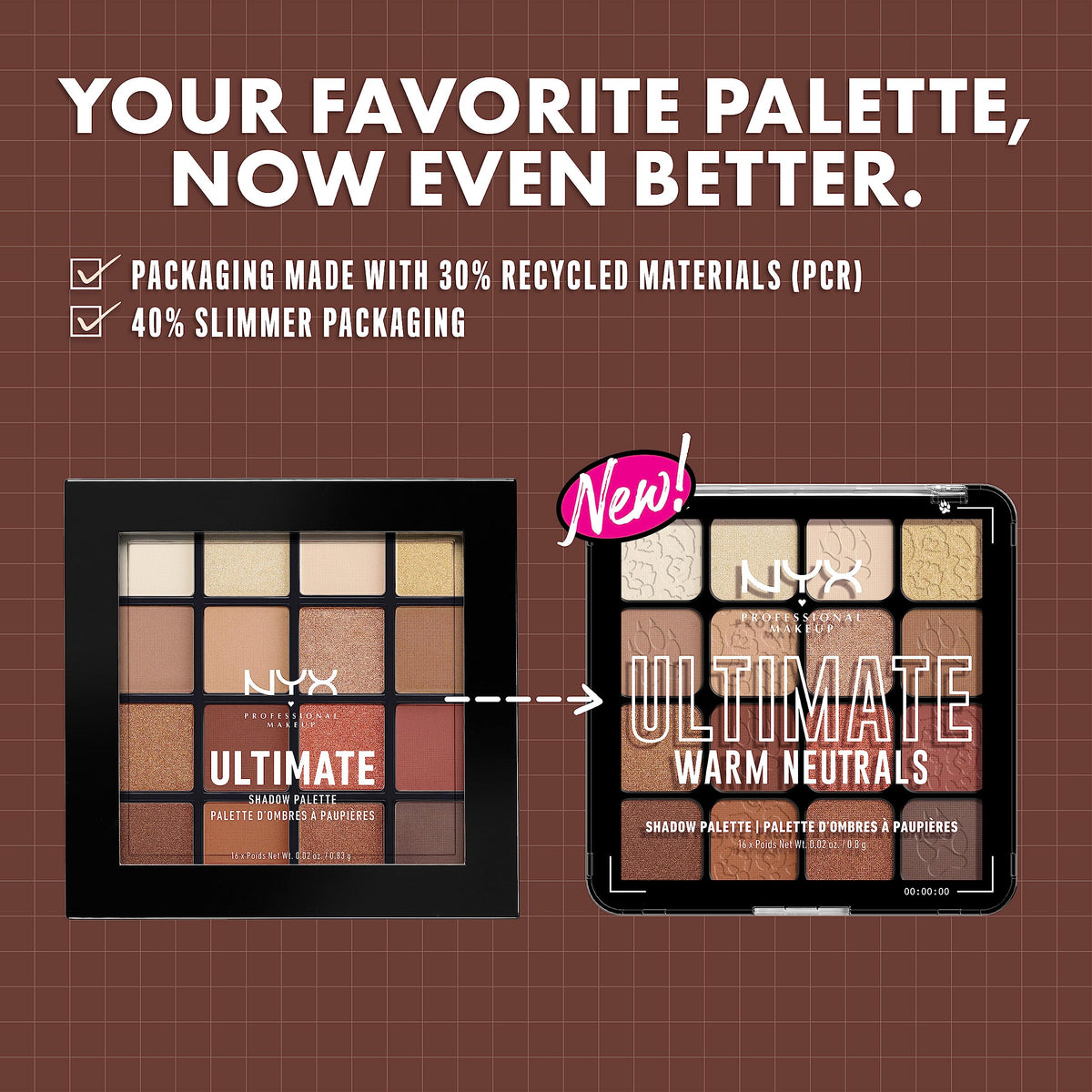 NYX PROFESSIONAL MAKEUP sustainability label highlighting recycled packaging