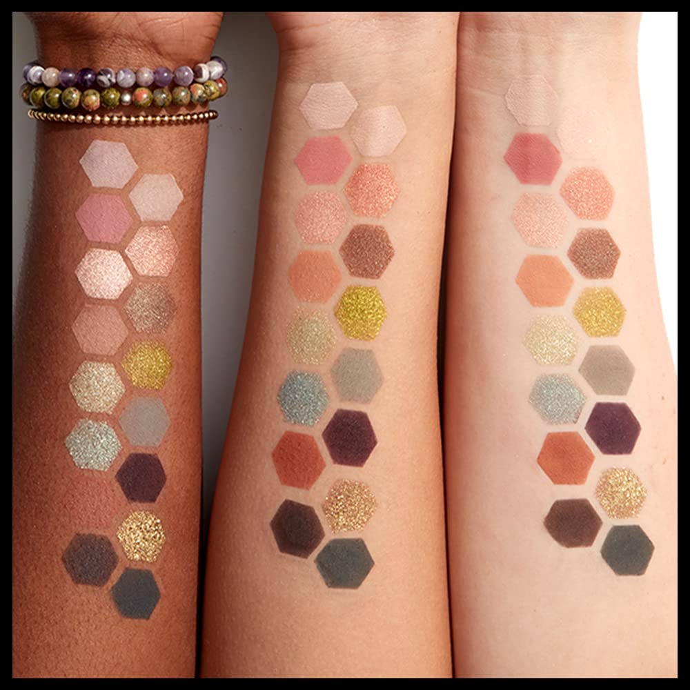 NYX PROFESSIONAL MAKEUP swatches on arm showing vibrant greens and pastel payoff benefits