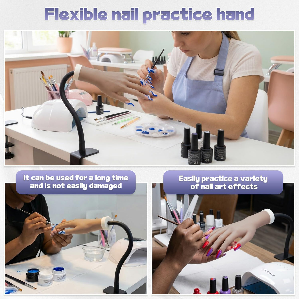 Nyxaphoralyn on a workstation displaying finished nail art for portfolio presentation