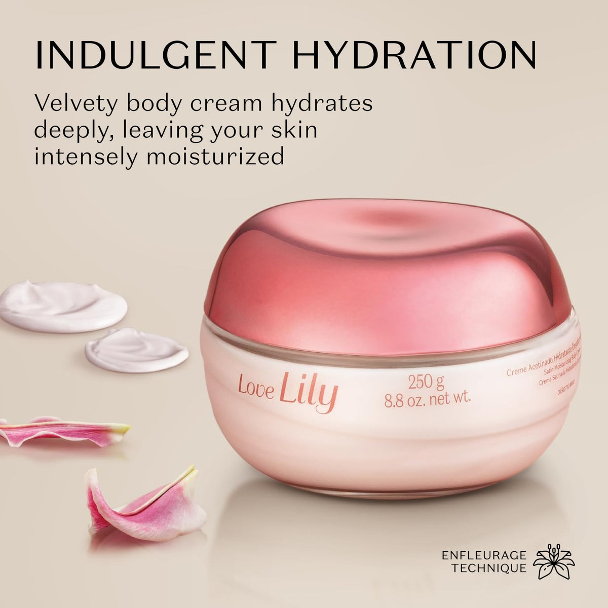 O BOTICARIO Love Lily whipped texture close-up illustrating creamy, fast-absorbing feel