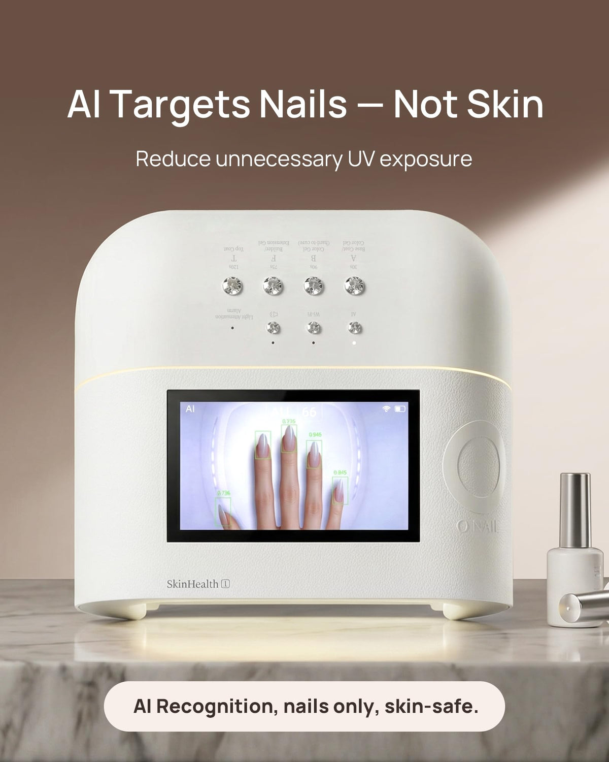 O NAIL internal HD display showing AI-targeted curing progress