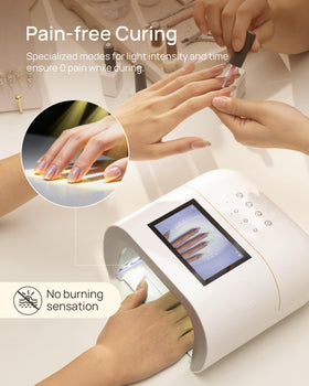 O NAIL lamp curing a hand in use showing faster consistent gel results benefit