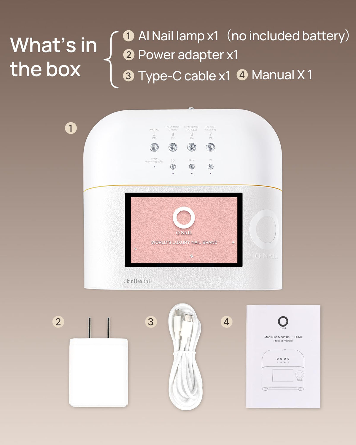 O NAIL lamp packaging with warranty card showing included support and reliability benefit