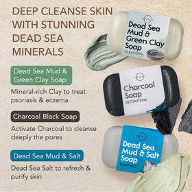 O NATURALS activated charcoal soap texture emphasizing deep detox benefit