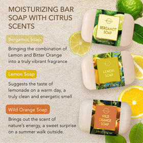 O NATURALS six bars arranged top view displaying variety of citrus scents for mood choice