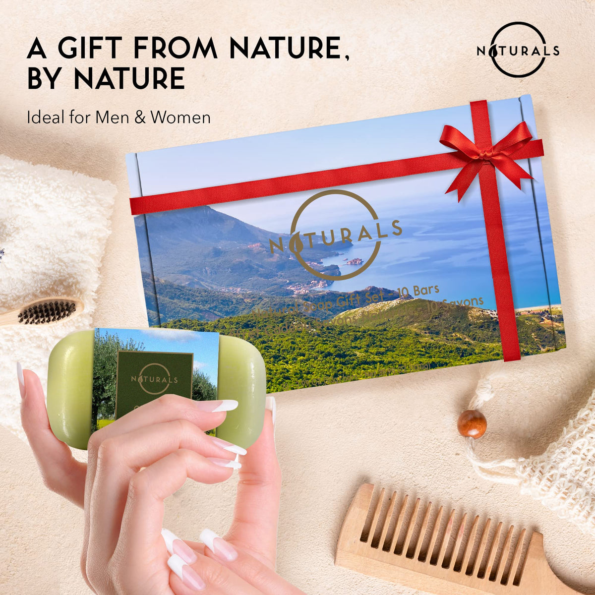 O NATURALS bars in hand for scale showing compact size and travel-friendly benefit