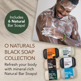 O NATURALS close-up of lined bar soaps highlighting smooth triple-milled texture