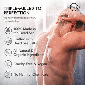 O NATURALS soap lathering in shower demonstrating creamy foam and cleansing benefit