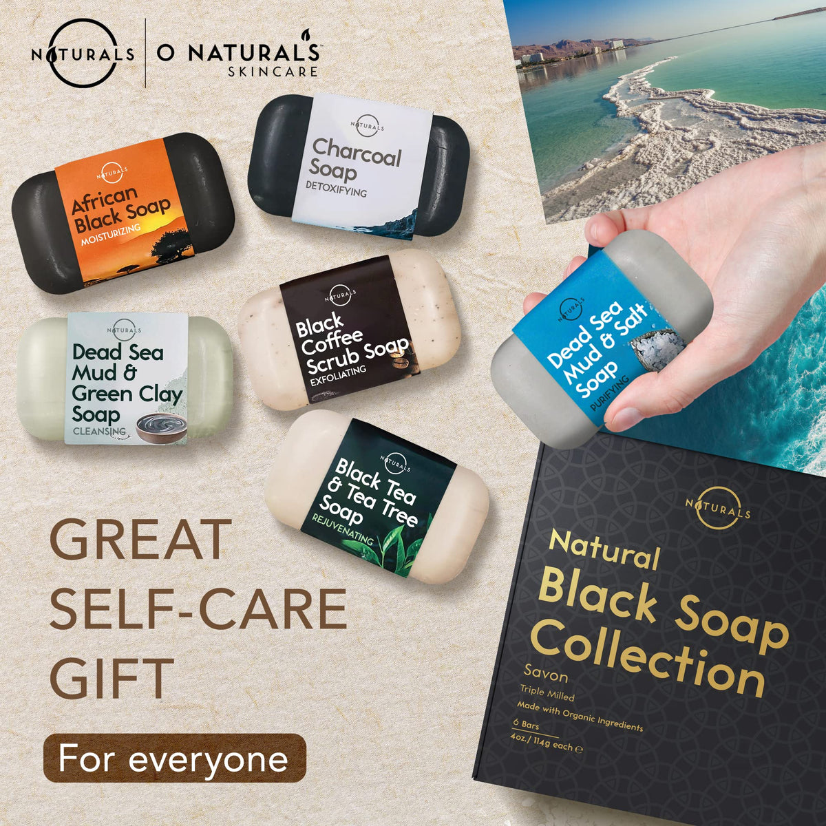 O NATURALS soap held in hand to show bar size and long-lasting value