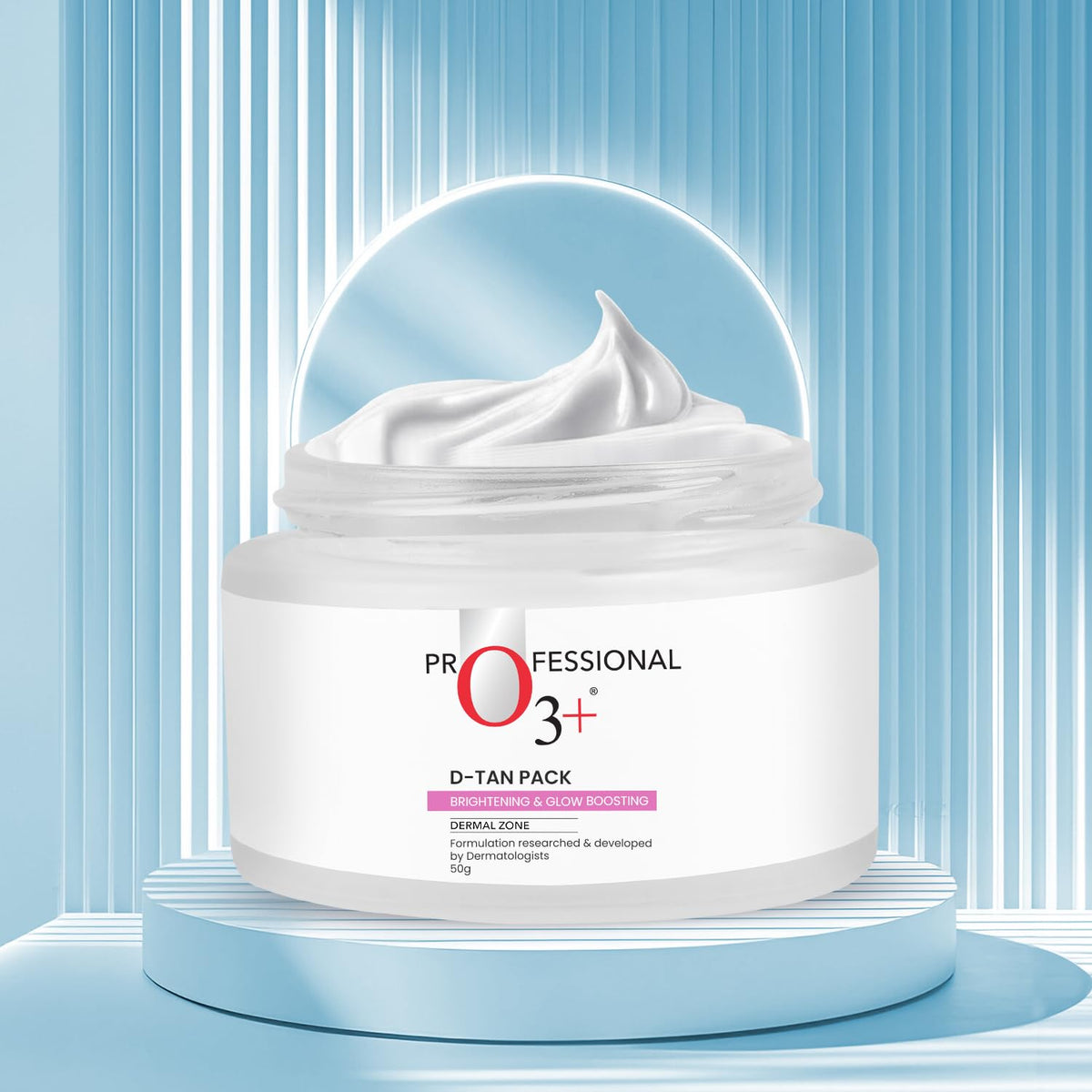 O3+ open 50g jar beside a ruler to show real size and travel-friendly convenience