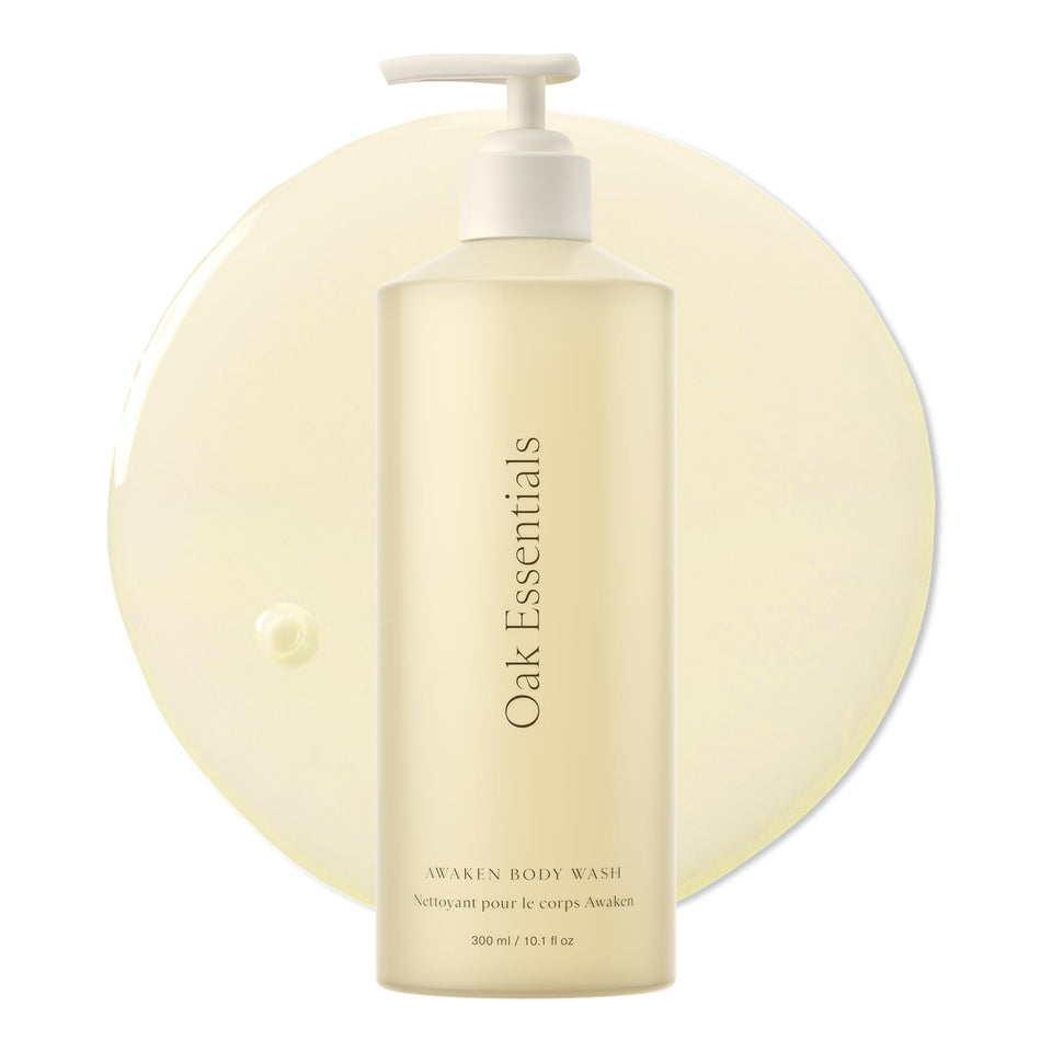 Oak Essentials front bottle view showing label and calming scent benefits
