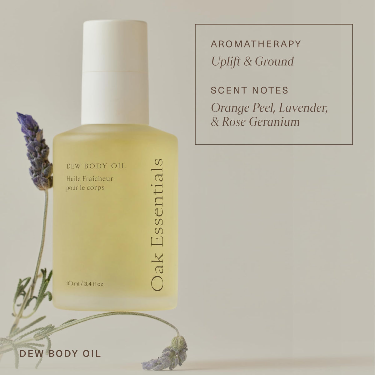 Oak Essentials 3.4 fl oz bottle next to sunscreen for size scale and travel-friendly benefit