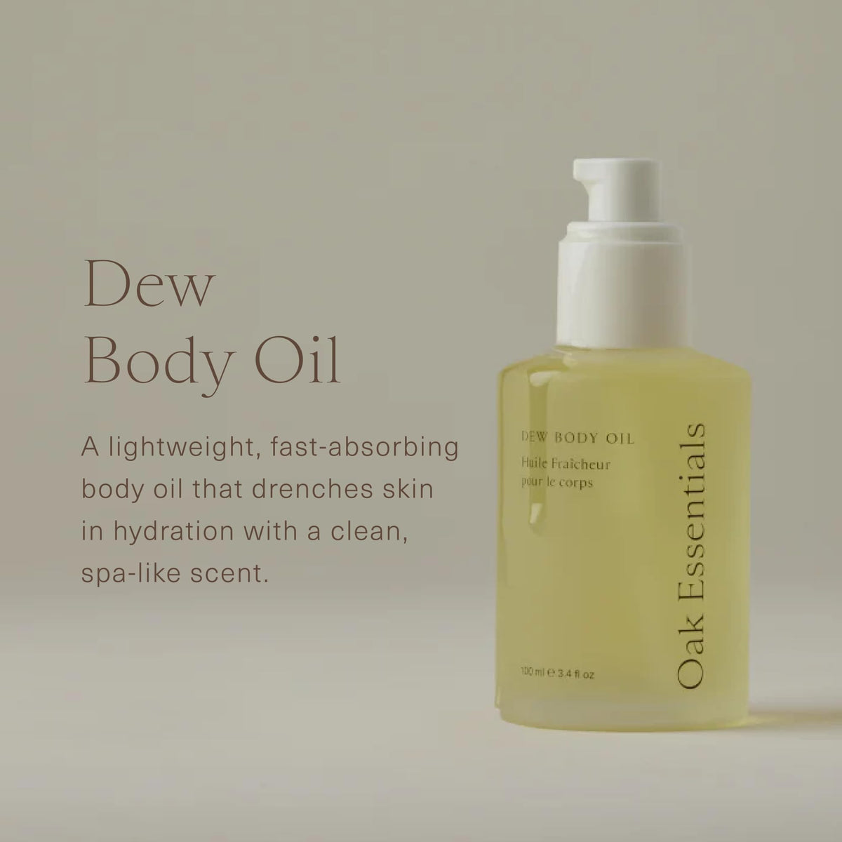 Oak Essentials clear side label with ingredient list visible, highlights clean formulation