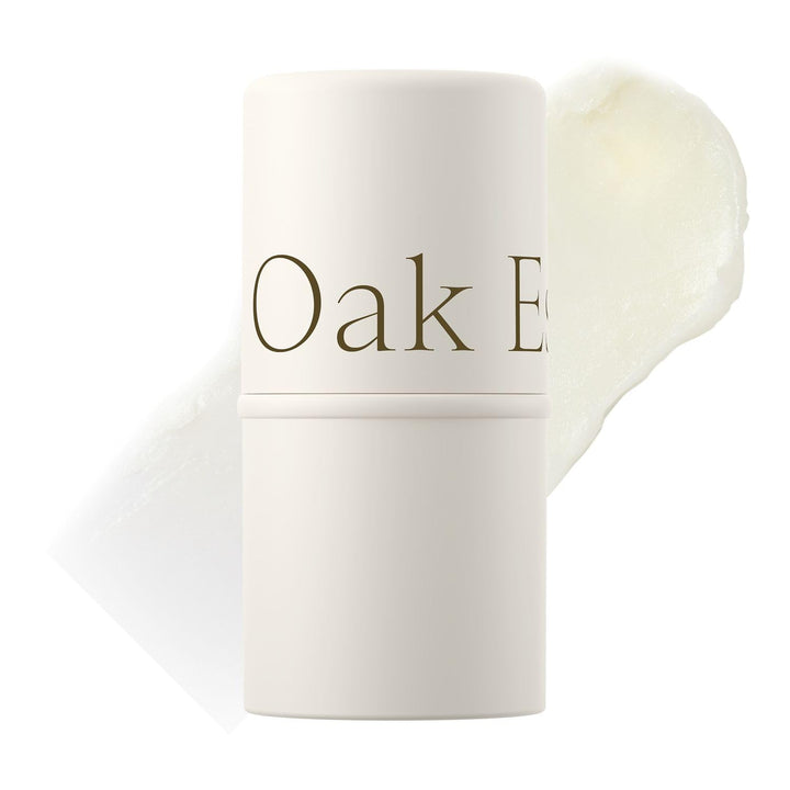Oak Essentials front jar showing clear dewy balm and brand benefits