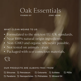 Oak Essentials balm on bathroom shelf styled for spa-like nightly ritual benefit