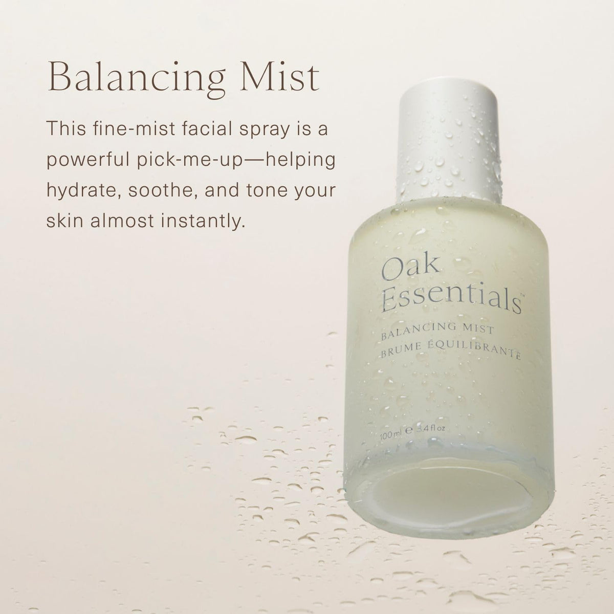 Oak Essentials mist spray mid-air delivering ultra-fine hydration