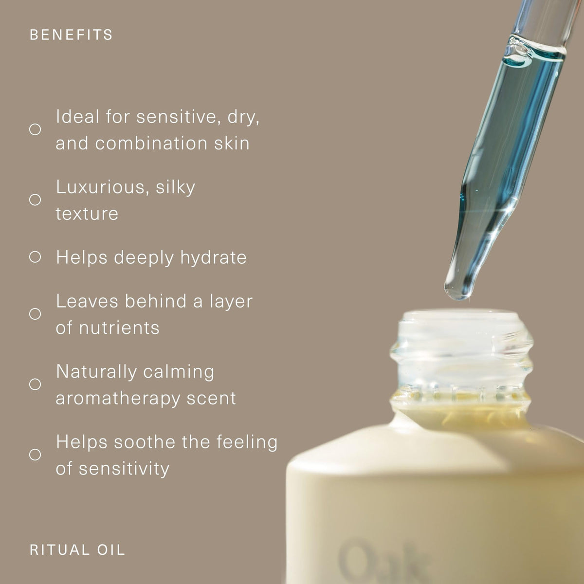 Oak Essentials oil texture smoothed on skin demonstrating lightweight absorption and dewy finish