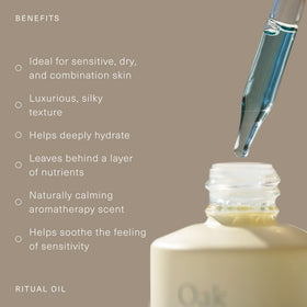 Oak Essentials oil texture smoothed on skin demonstrating lightweight absorption and dewy finish