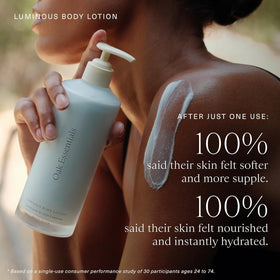Oak Essentials lotion pouring to show lightweight consistency and quick absorption benefit