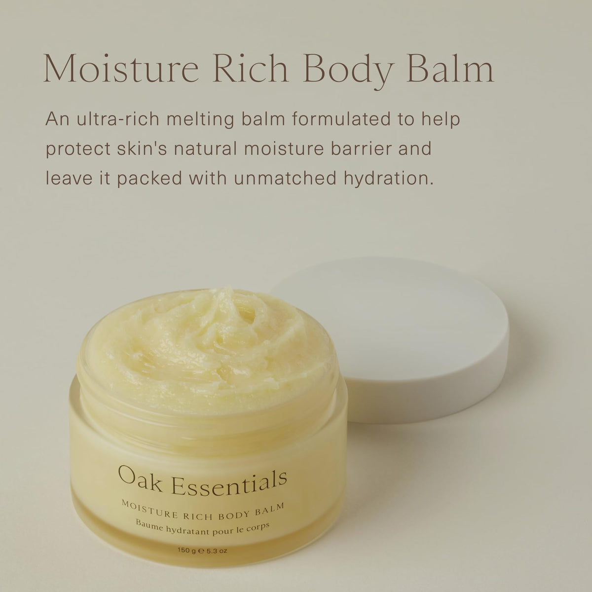 Oak Essentials balm texture close-up showing creamy melt for easy spread