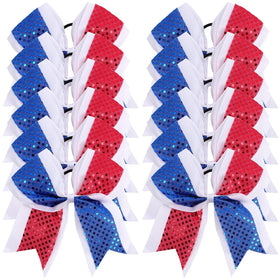 OAOLEER front packaging showing 12 vibrant flag cheer bows, perfect for team use