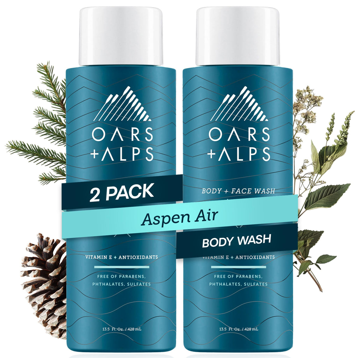 Oars + Alps front packaging showing Aspen Air scent and two-pack for convenience