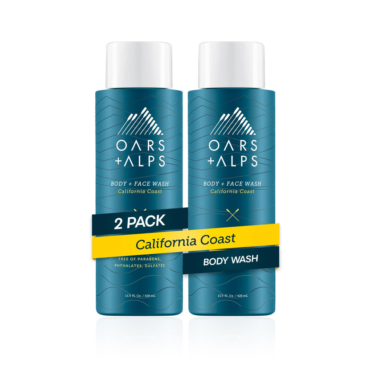Oars + Alps front packaging showing California Coast scent and 2-pack benefit