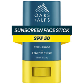Oars + Alps face stick front packaging showing compact travel-ready design and SPF 50 protection