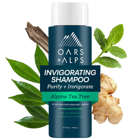 Oars + Alps front label showing shampoo benefits and clean formula