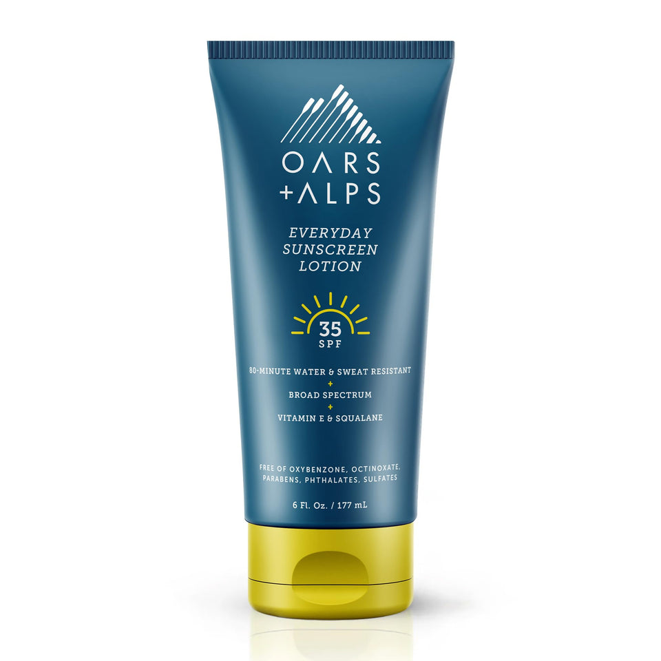 Oars + Alps front packaging showing SPF 35 and 6oz size for daily protection