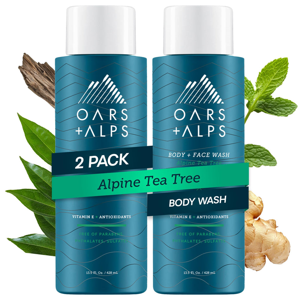 Oars + Alps front packaging showing Alpine Tea Tree scent and benefits