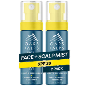 Oars + Alps front packaging showing compact SPF 35 spray for travel