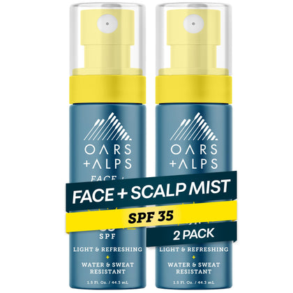 Oars + Alps front packaging showing compact SPF 35 spray for travel