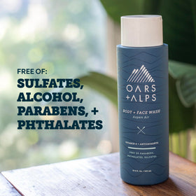 Oars + Alps ingredient label closeup highlighting Vitamin E and clean formulation