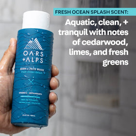 Oars + Alps ingredient panel and certifications showing sulfate-free formula