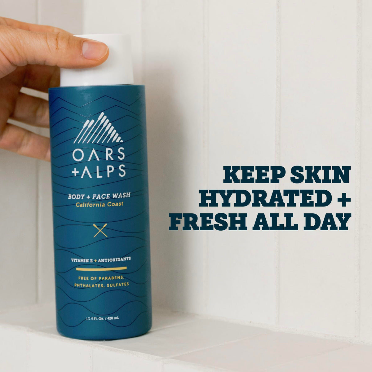 Oars + Alps dispensing rich lather from pump demonstrating easy use