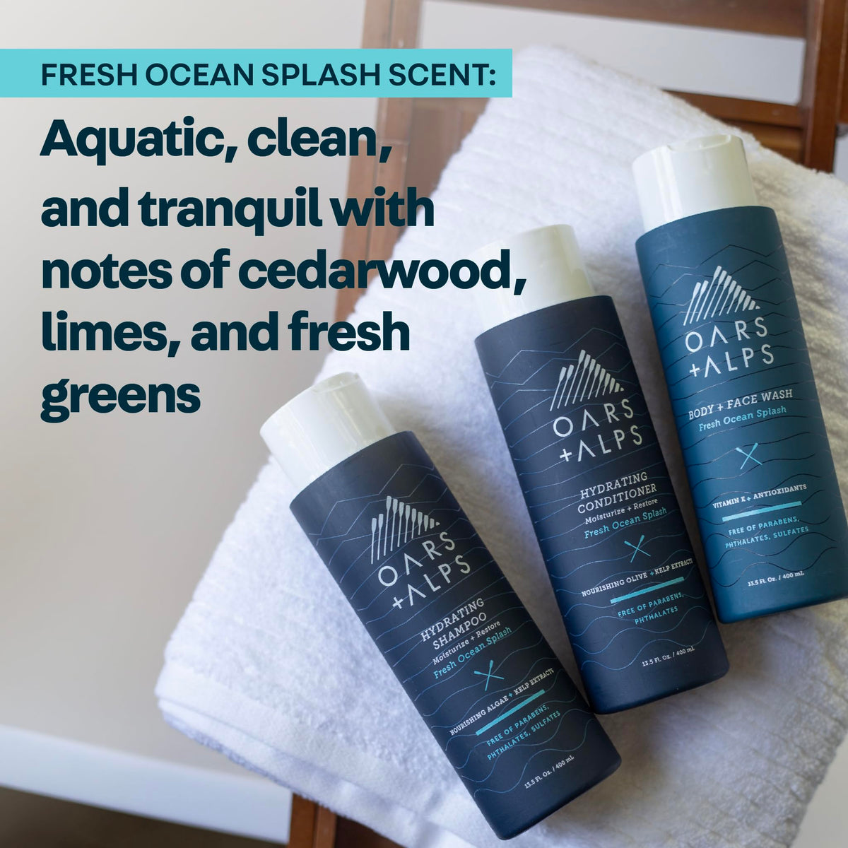 Oars + Alps bottles held in hand for size comparison and travel-ready convenience benefit