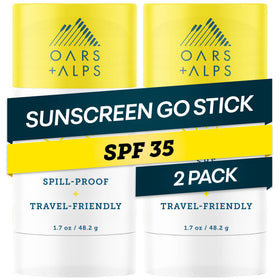 Oars + Alps front packaging showing SPF 35 and travel-ready benefits