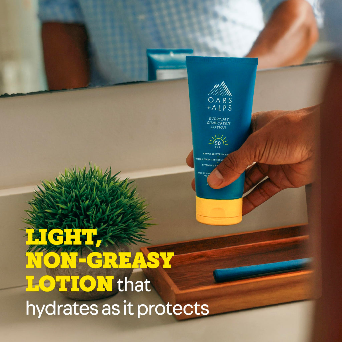 Oars + Alps lotion texture close-up demonstrating fast absorption and lightweight feel