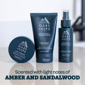 Oars + Alps ingredient display of argan and chia oils showing nourishing blend