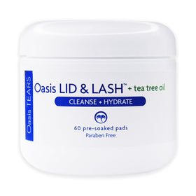 Oasis LID & LASH front tub showing branding and 60-count — clear, travel-ready hygiene