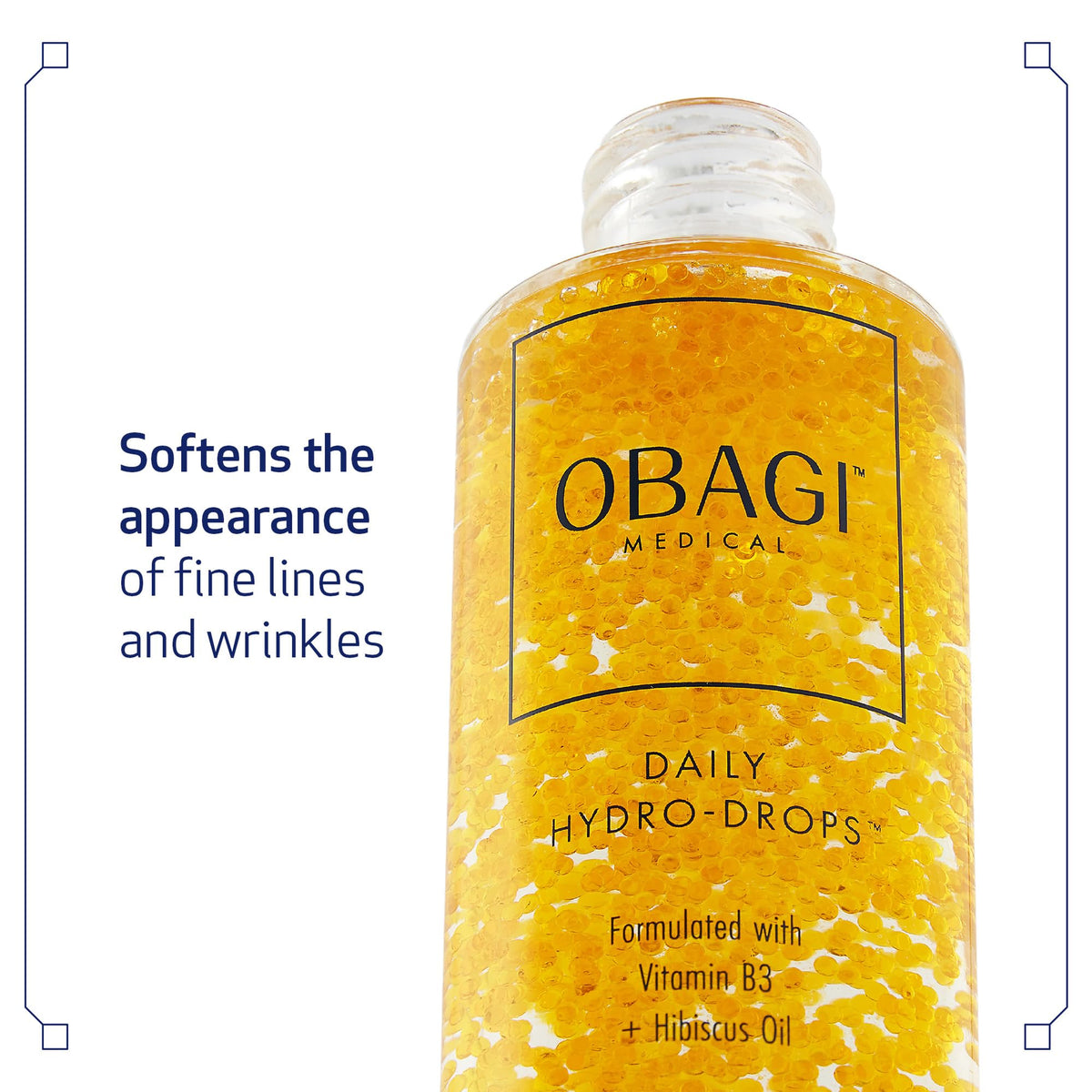 Obagi Medical serum drop on fingertip showing lightweight texture and fast absorption benefit