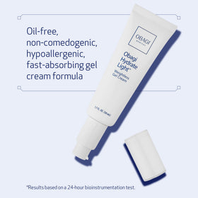 Obagi Hydrate Light in hand to show 1.7 oz size and portability benefit