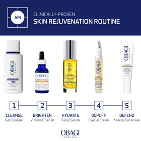 Obagi Medical applying gel under eye with metal applicator to reduce puffiness