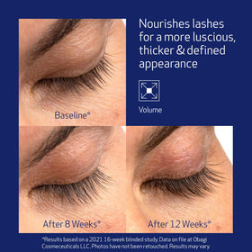 Obagi lash serum texture drop showing smooth formula for conditioning lashes