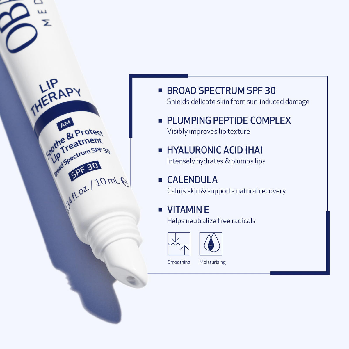 Obagi Medical balm in hand showing .34 oz size for travel convenience