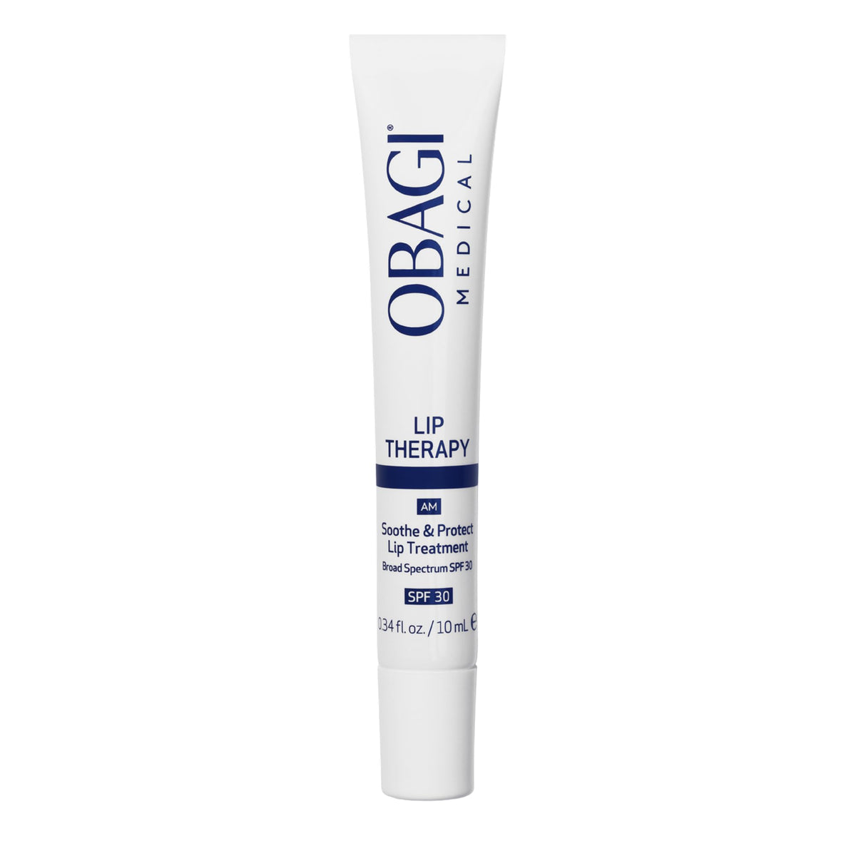 Obagi Medical front tube view showing compact SPF 30 lip balm and ease of use