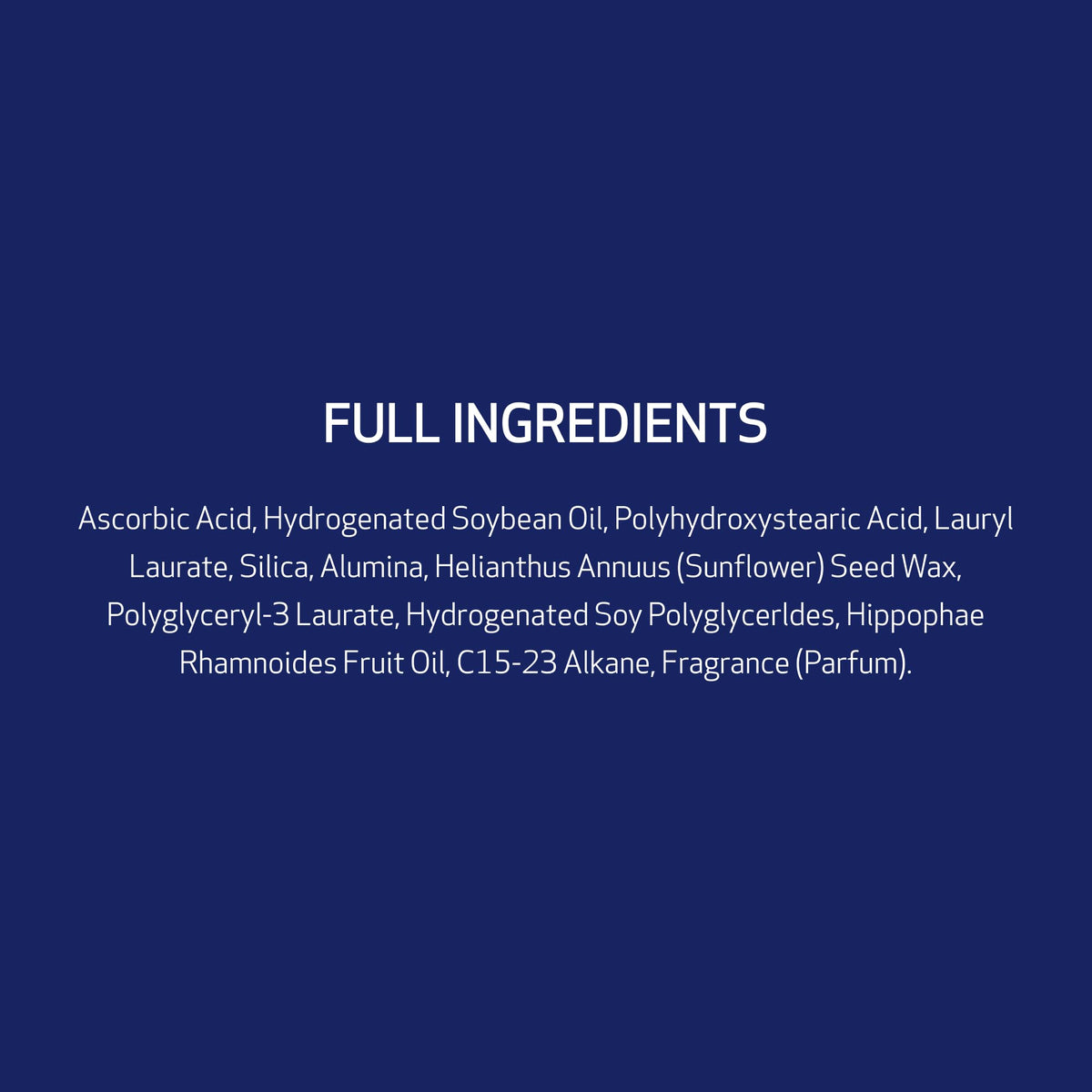 Obagi Medical ingredients label detail emphasizing 30% L-ascorbic acid potency