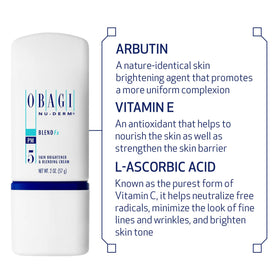 Obagi Medical close-up ingredient label showing key actives like arbutin for informed ingredient transparency